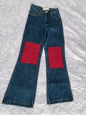 L.F. Markey Big Bells Patch Jeans Size 26 NWT Wide Leg Denim